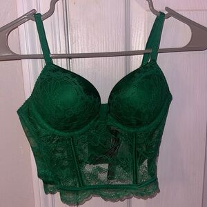 Green corset bombshell push up bra
